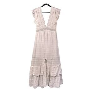 Glamaker Women's White Fit & Flare Slit Front Sleeveless Maxi Dress Size L